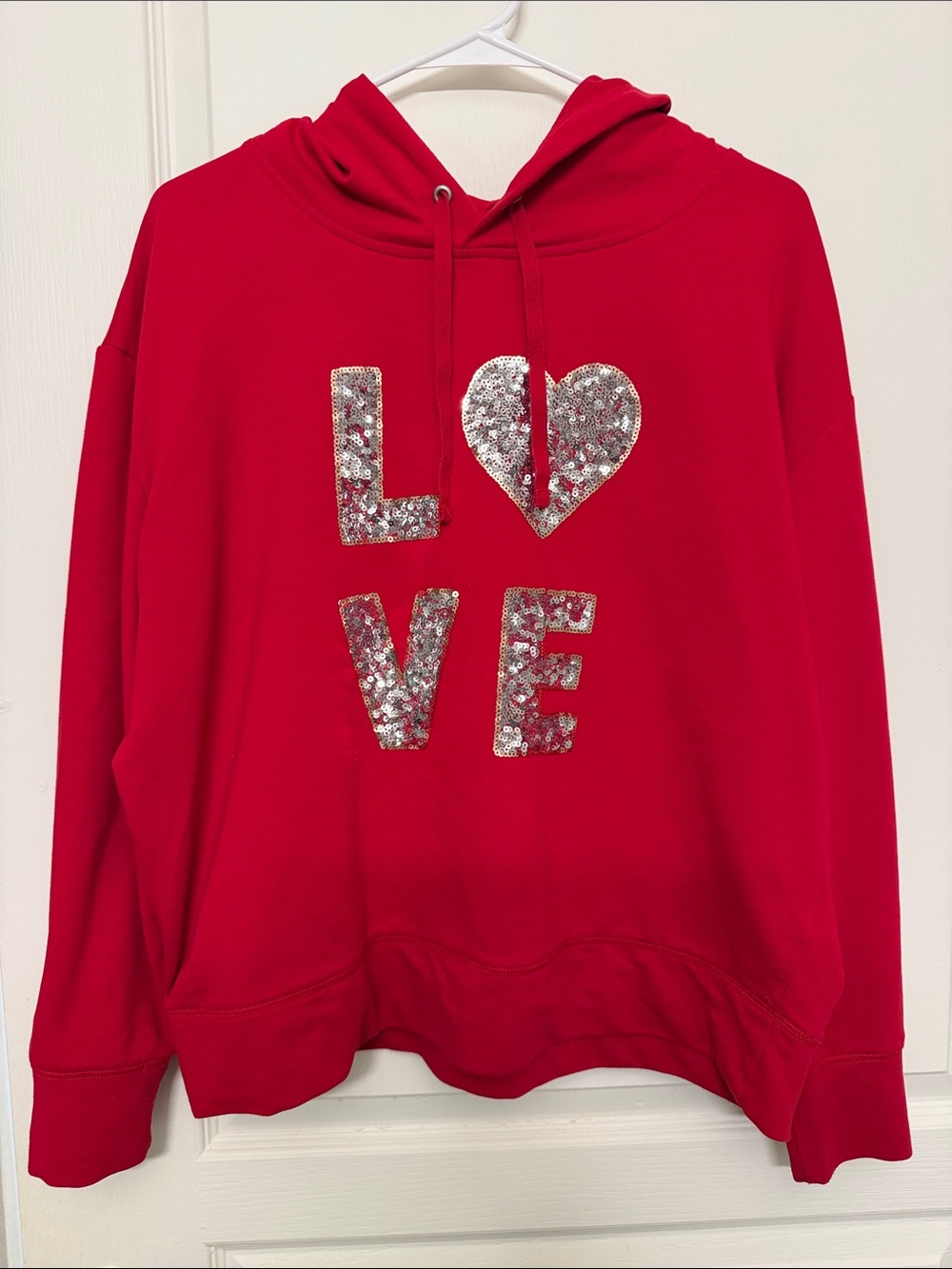 New York & Company Red Hoodie with Sequin LOVE